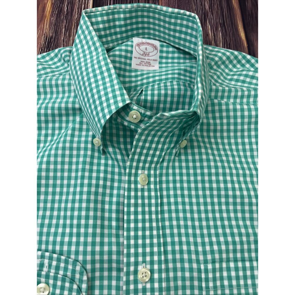 Brooks Brothers 346 Non-Iron Plaid Button Up Green Shirt Mens Size Large - Picture 4 of 7